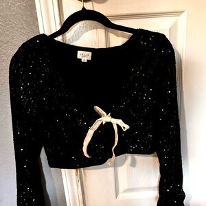 Le Lis Black Sequin Long Sleeve Crop Top